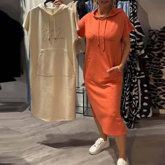 Robe À Capuche Décontractée Cordon