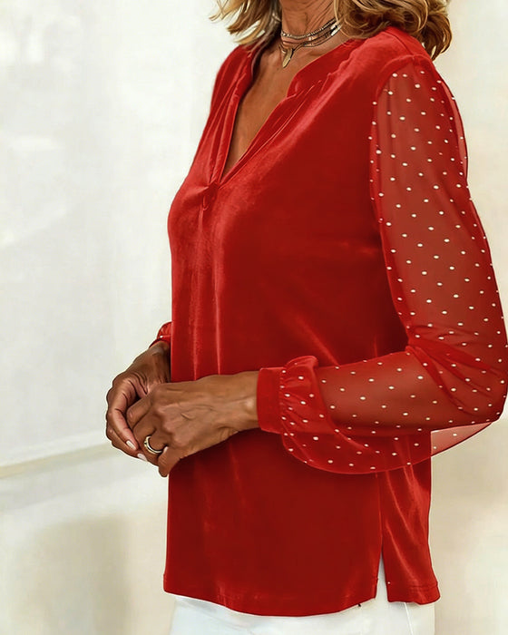 Haut À Manches Longues En Velours Et Col V