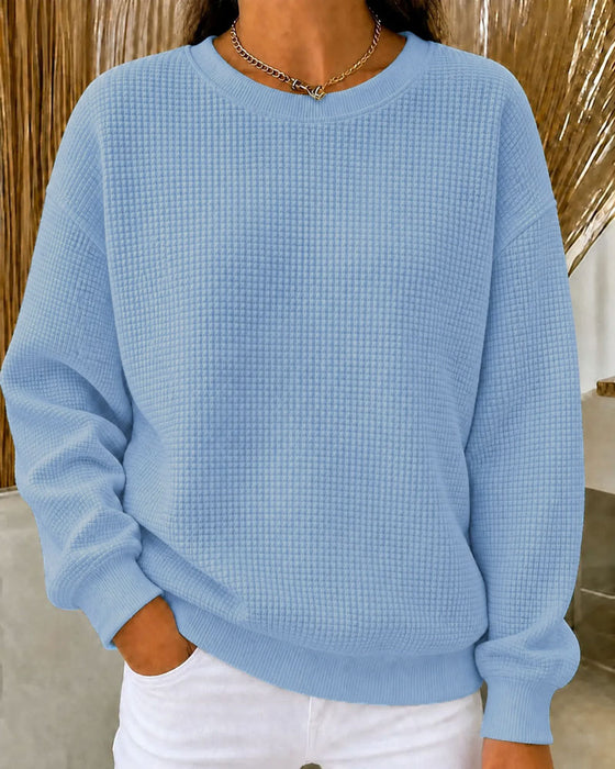 Haut Tricot Gaufré Unie Col Rond