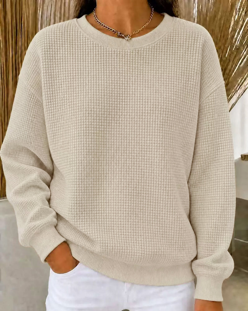 Haut Tricot Gaufré Unie Col Rond