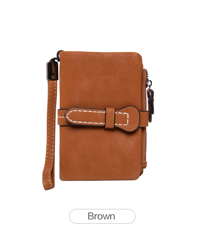 Portefeuille Court Minimaliste Élégant Pour Femme Avec Dragonne, Portefeuille Polyvalent À Fermeture Éclair Pour Cartes, Portefeuille Tendance Pour Un Usage Quotidien