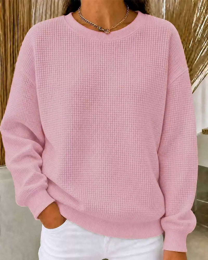 Haut Tricot Gaufré Unie Col Rond