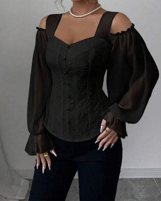 Blouse Off-Épaule Manche Longue Taille