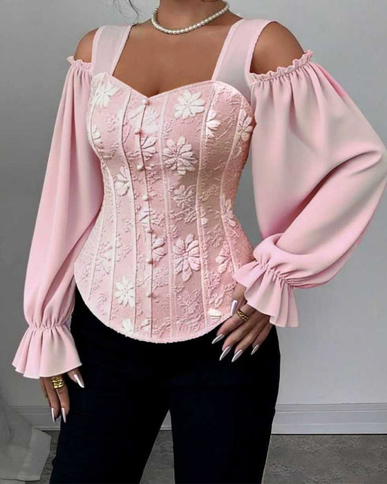 Blouse Off-Épaule Manche Longue Taille