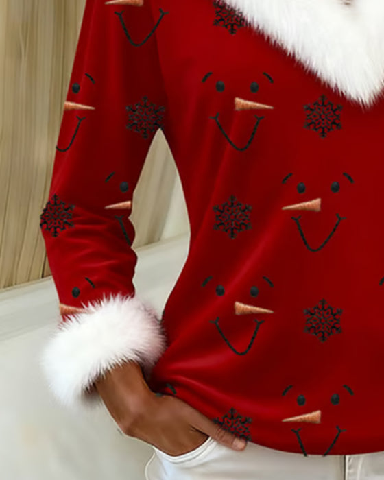 Haut À Col En Fourrure Imprimé Tendance