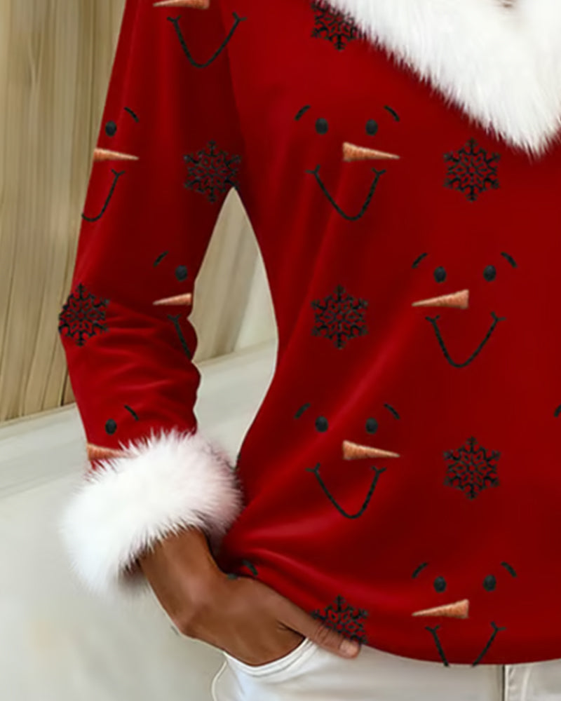 Haut À Col En Fourrure Imprimé Tendance