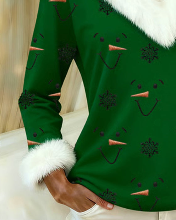 Haut À Col En Fourrure Imprimé Tendance