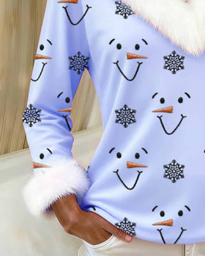 Haut À Col En Fourrure Imprimé Tendance