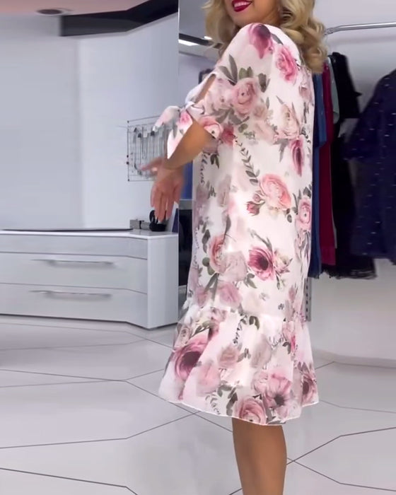 Robe élégante à col rond et imprimé floral
