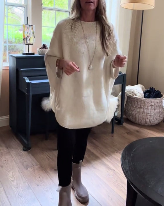 Pull tendance à manches chauve-souris et col rond de couleur unie