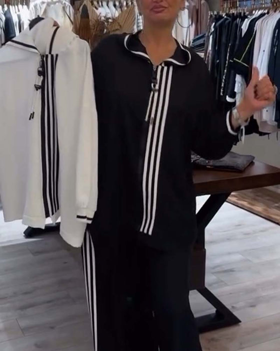 Ensemble deux pièces à capuche et rayures