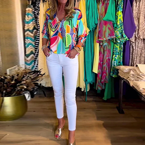 Chemisier imprimé ample à manches longues