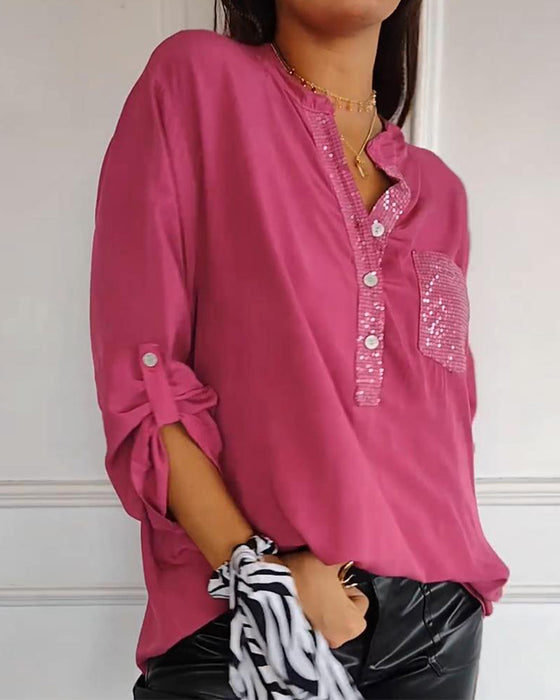 Haut décontracté ample patchwork de sequins