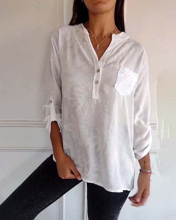 Haut imprimé feuilles à sequins patchwork