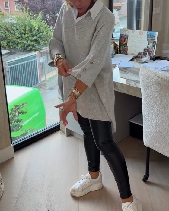 Pull Avec Caractéristiques Col V, Boutonné Et Asymétrique