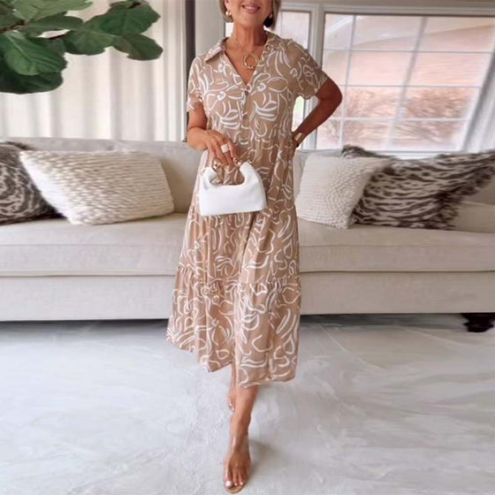 Jupe avec Robe à Poches à Manches Courtes et Imprimés Géométriques