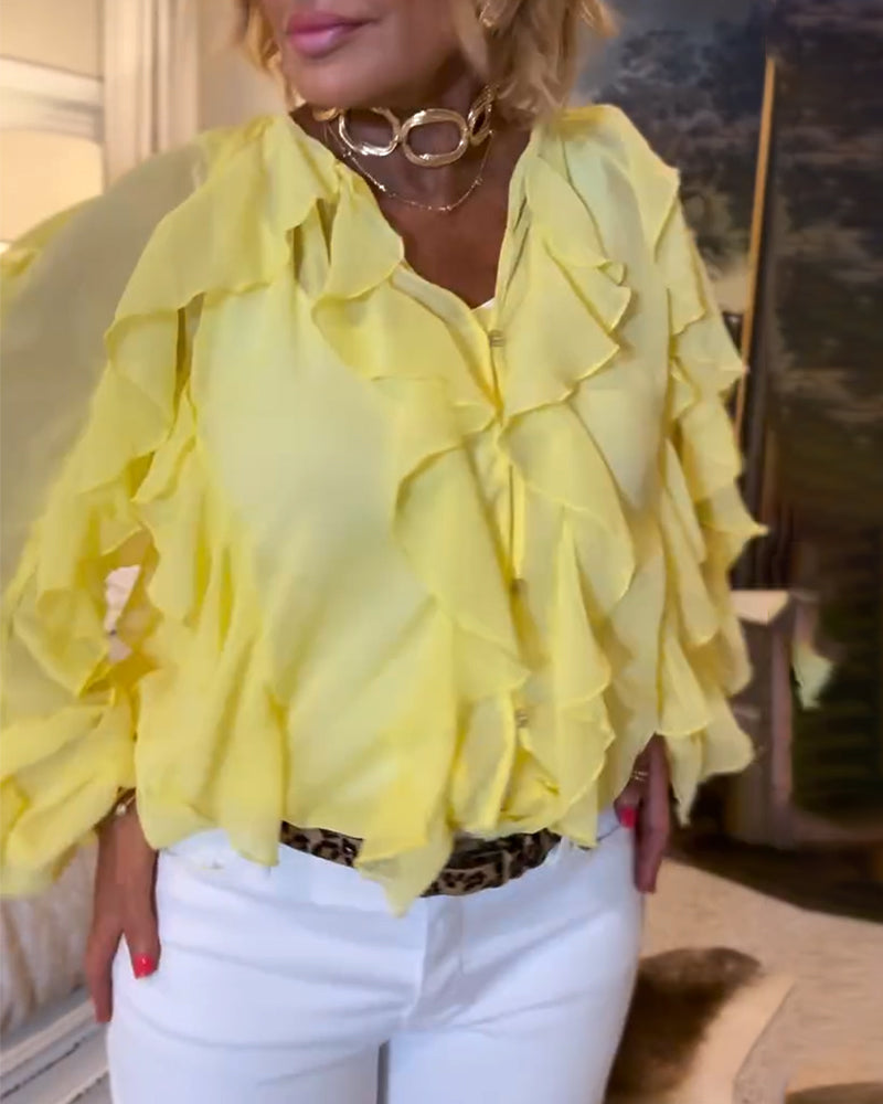 Chemisier Fluide Uni À Volants