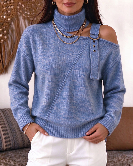 Pull Col Roulé Manches Longues À La Mode