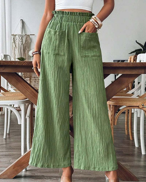 Pantalon Poche Appliquée Unie Taille Élastique Décontracté
