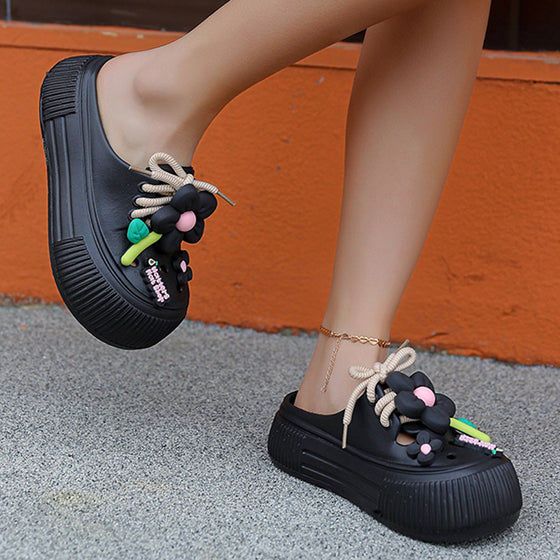 🌴 Chaussons Respirants pour Femmes avec Décoration Fleurie