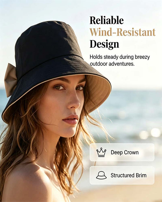 Chapeau Femmes Large Bord Pliable Nœud Soleil