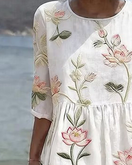Robe Florale Col Rond