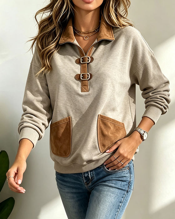 Sweat-Shirt Suède Patchwork Poche