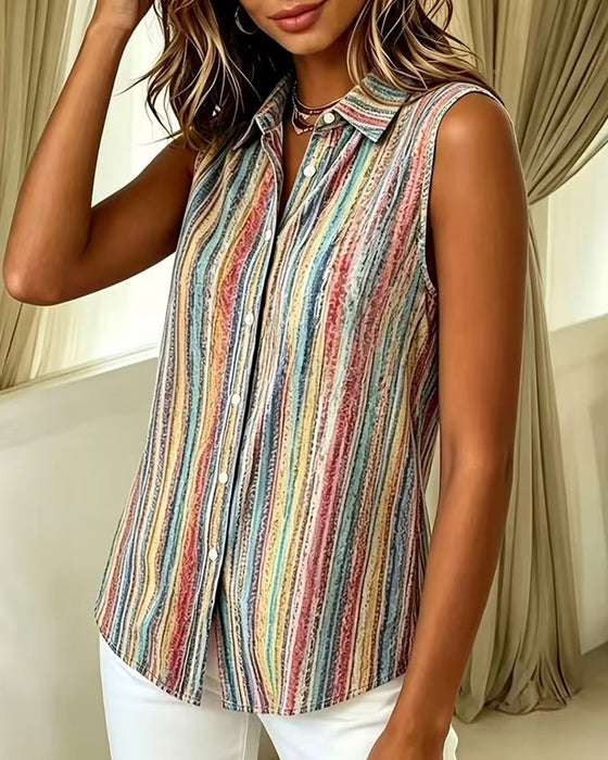 Chemise Sans Manches Rayée Colorée