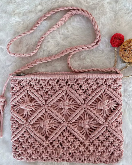 🏆Vente Flash⚡Pochette Minimaliste à Gland pour Femme – Sac Rétro en Corde de Coton Tressée Style Bohème pour Vacances d'Été à la Plage