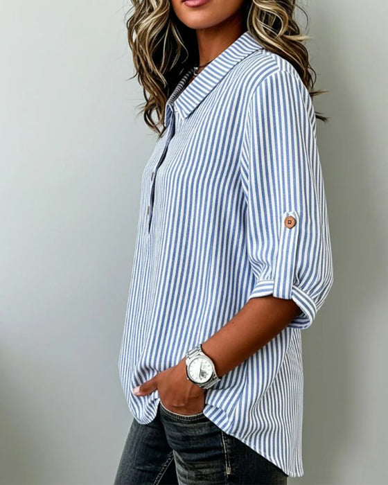 Blouse Décontractée Rayée Henley