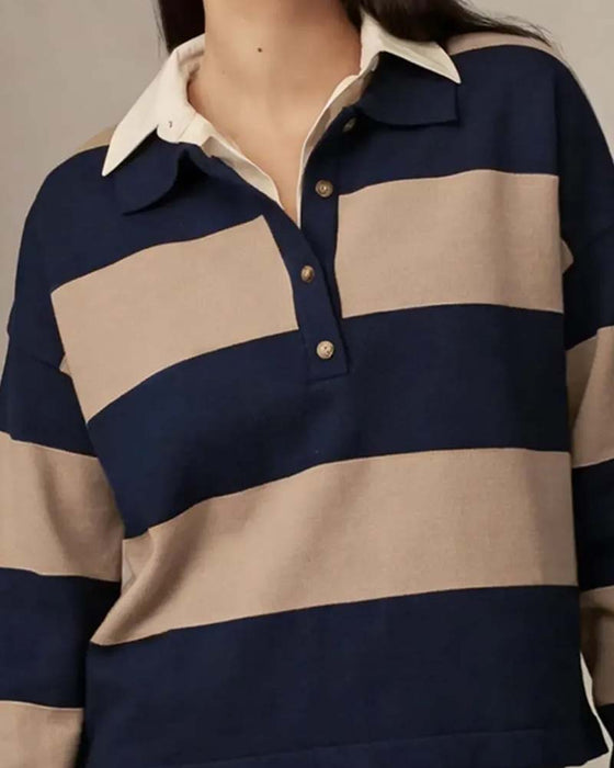 Pullover À Larges Rayons À Boutonnage Revers