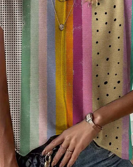 Pull-Over À Pois Rayé Arc-En-Ciel