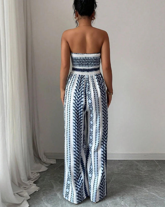 Jumpsuit Géométrique Bandeau Fente Jambe Large