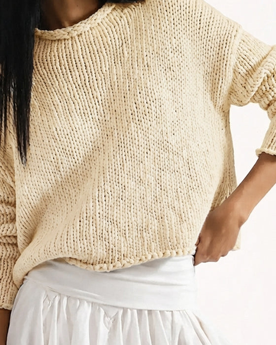Pullover Col Rond Court Manche Longue Uni