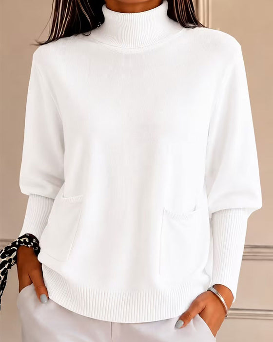 Pull Col Roulé Poche Unie