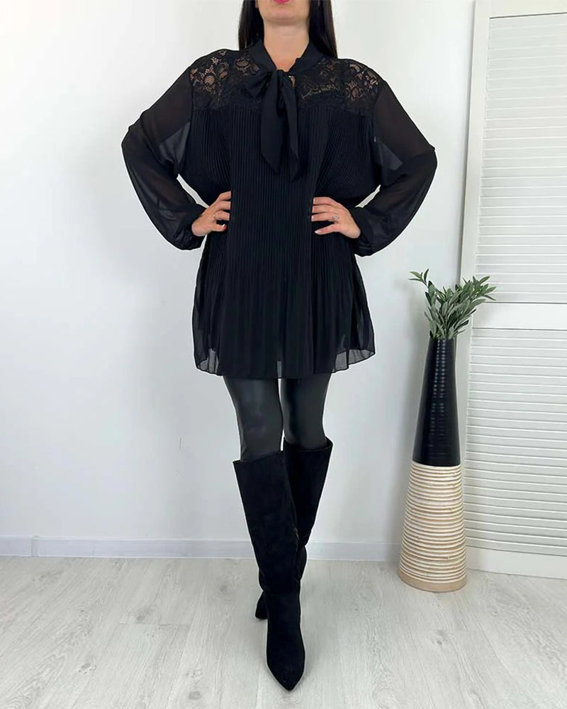 Blouse Unie Ample À Ruban Et Plissés