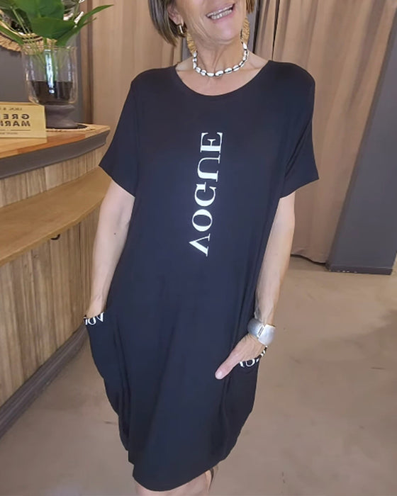 Robe Casual À Manches Courtes Lâche Imprimé Lettre