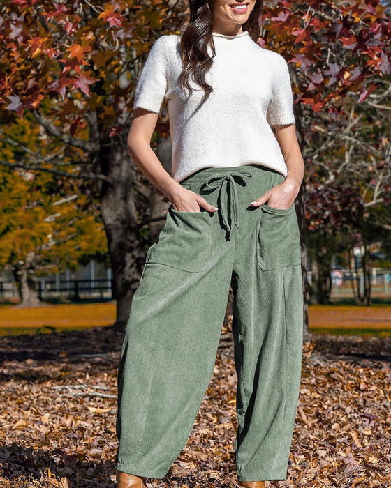 Pantalon Femme Velours Côtelé Large Jambe