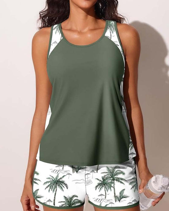 Tankini Bloc Couleur Boyleg Imprimé