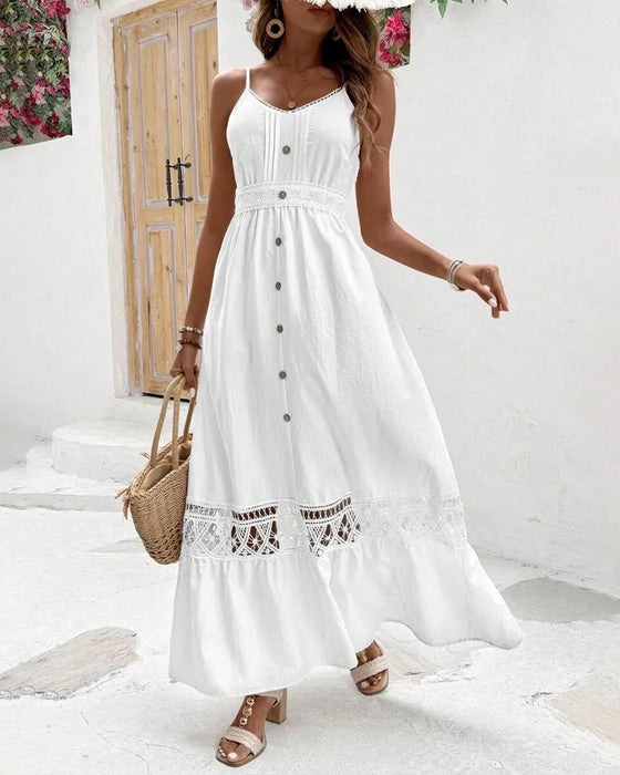 Robe Bretelle Spaghetti Bouton Découpé Col V