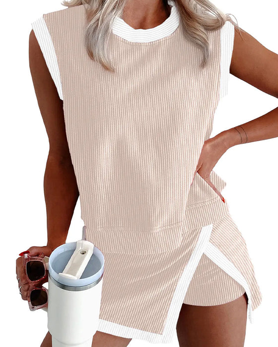 Ensemble Rayé Fendu Anti Transparence Débardeur