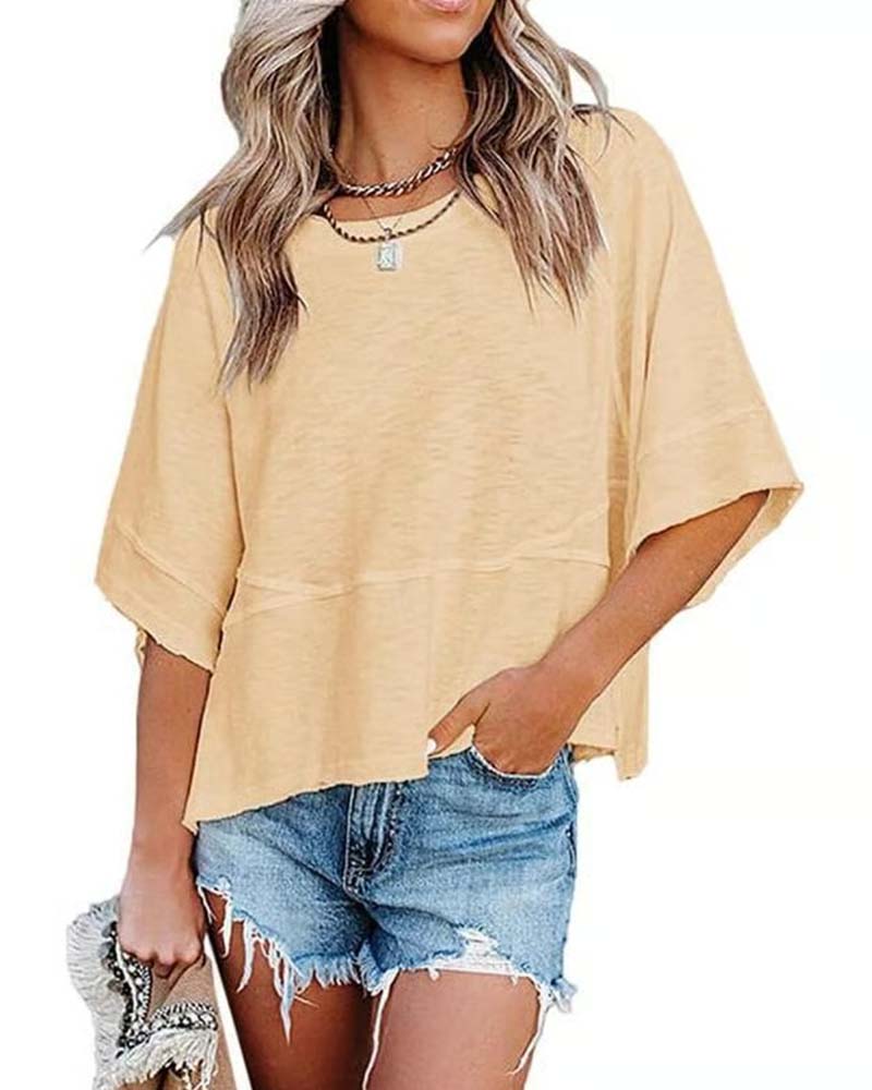 T-Shirt Panneau Unie Manche Évasée
