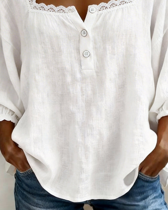 Blouse À Col Carré En Dentelle Manches Bouffantes