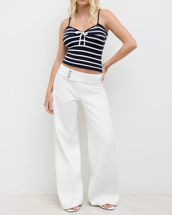 Pantalon Trois-Boutons Taille Haute Jambe Large