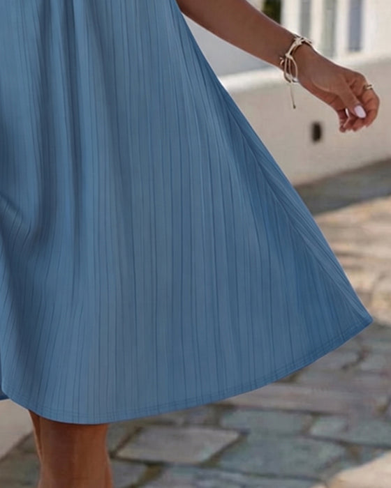 Robe Col En V Rayée Froncée Unie Sans Manches