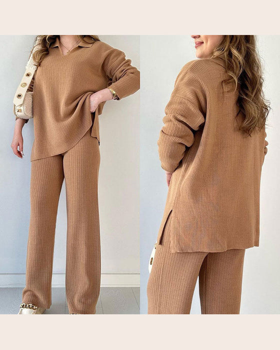 Ensemble De Deux Pièces Avec Caractéristiques Couleur Uni Et Tricot