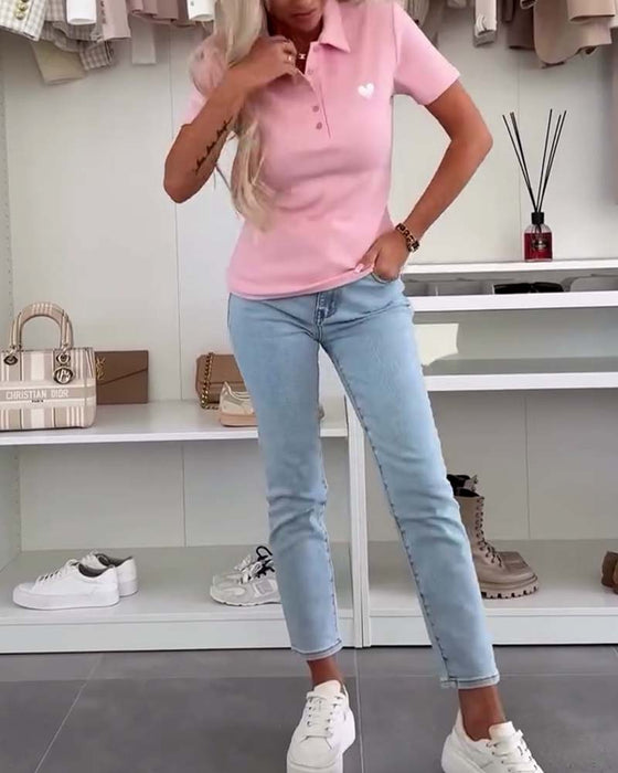 T-Shirt À Revers Polo De Couleur Unie Slim Fit