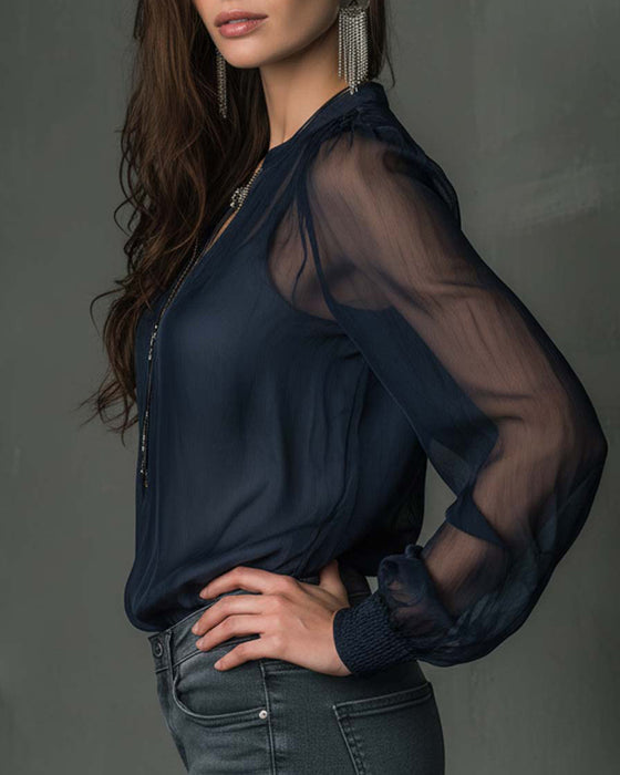 Blouse Demi-zippé Maille Manches-longues