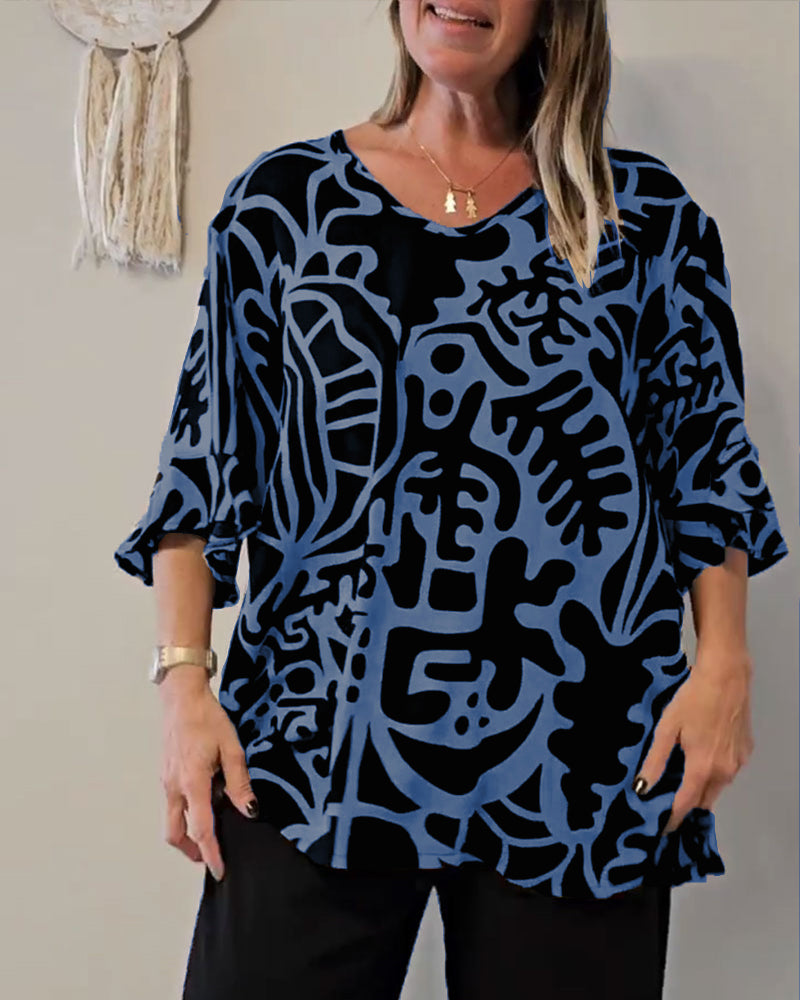 Haut Imprimé Botanique Abstrait Ample