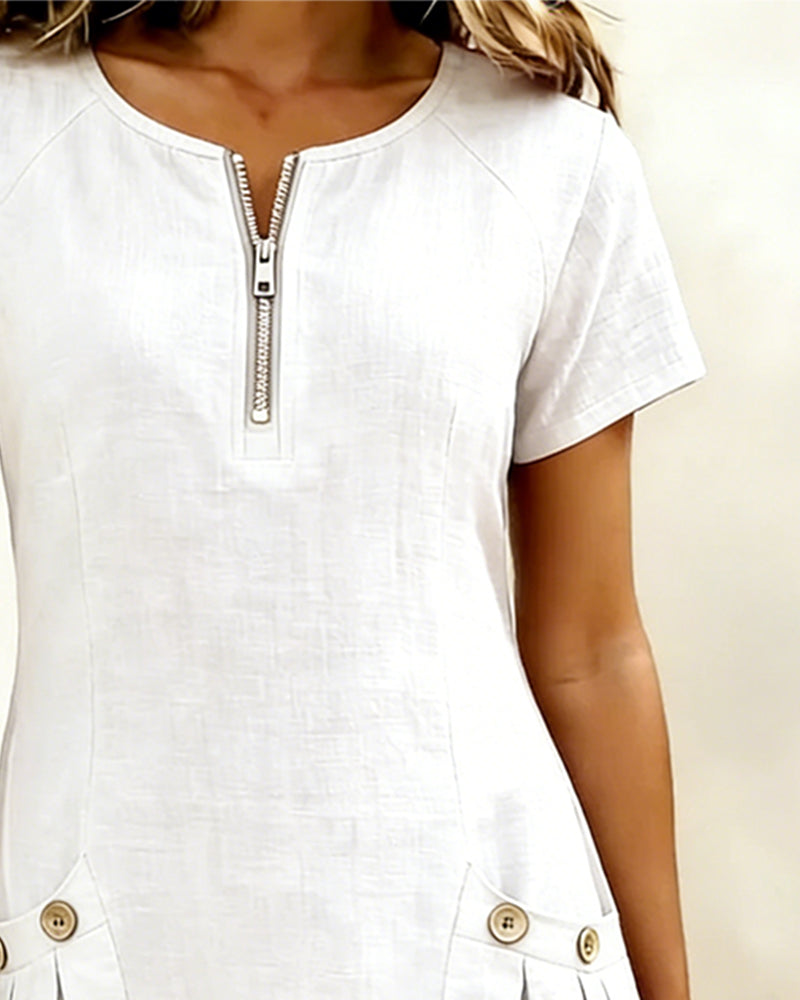 Robe Fermeture Éclair Poche Coton Lin